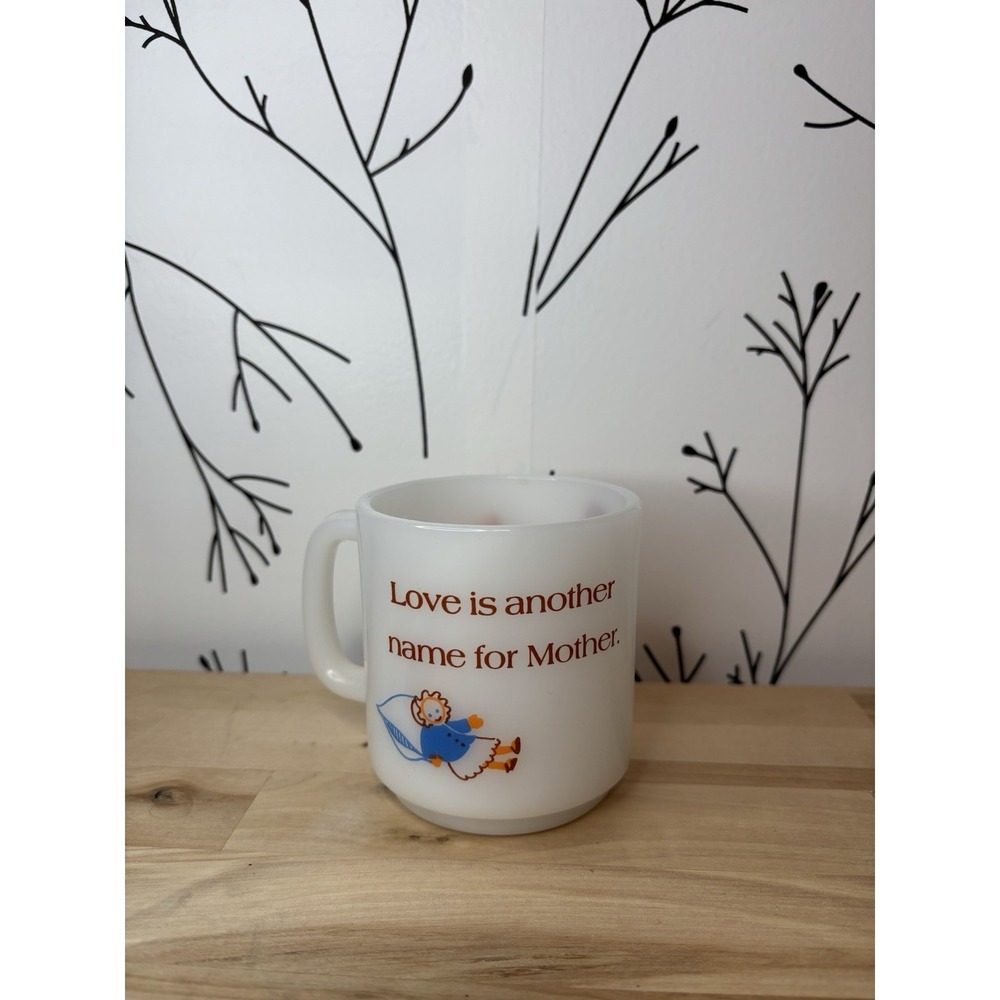 VTG Glasbake Milk Glass White Mug "Love is Another Name for Mother" 77